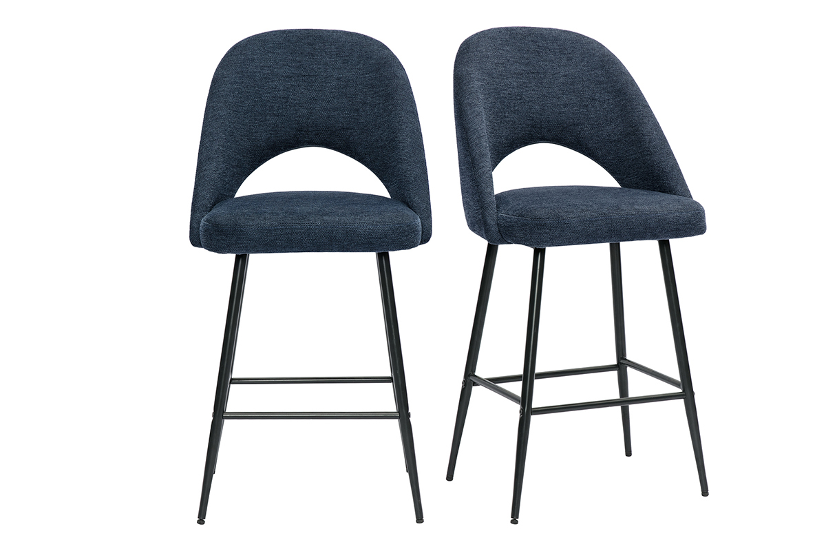 Tabourets de bar en tissu effet velours textur bleu fonc H65 cm (lot de 2) COSETTE