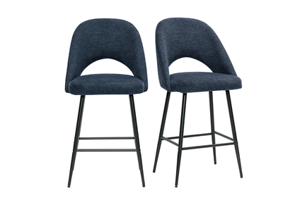Tabourets de bar en tissu effet velours texturé bleu foncé H65 cm (lot de 2) COSETTE