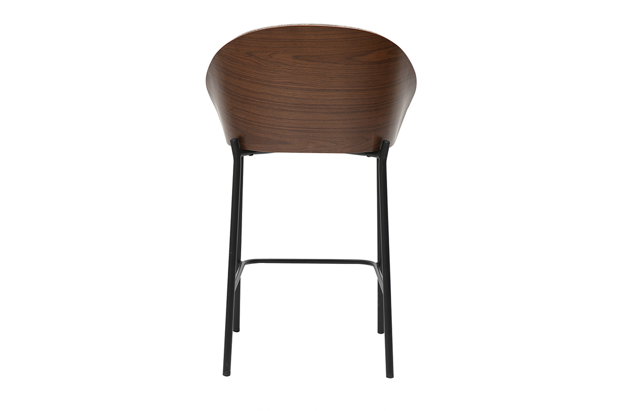 Tabouret de bar Tucson, dossier bois fonc�, vue arri�re, structure m�tal noir.