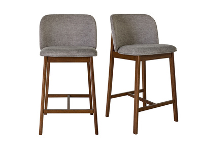 Tabourets de bar en tissu effet velours textur&eacute; gris et bois fonc&eacute; H69 cm (lot de 2) TIEGA