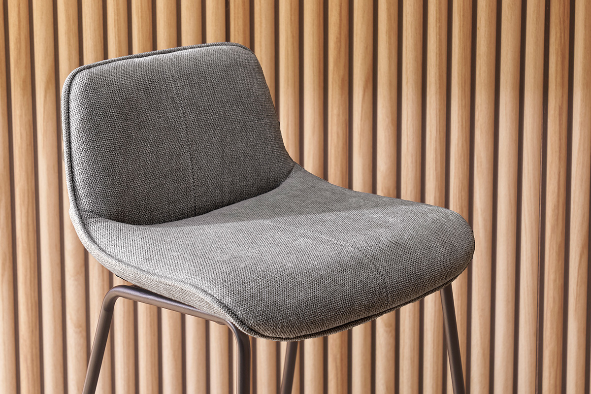 Tabourets de bar en tissu effet velours textur gris et mtal H65 (lot de 2) BOOST