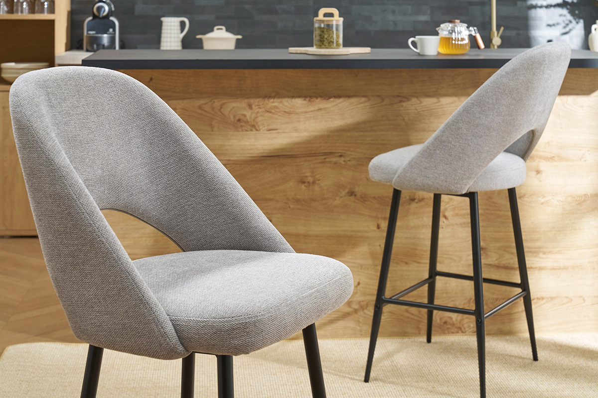 Tabourets de bar en tissu effet velours textur gris H65 cm (lot de 2) COSETTE