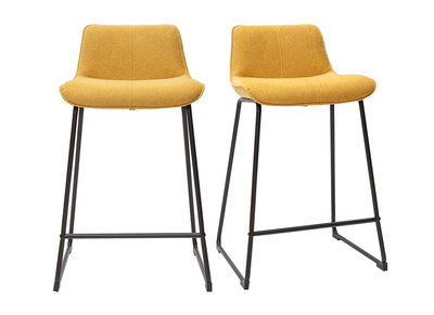 Tabourets de bar en tissu effet velours texturé jaune moutarde et métal H65 cm (lot de 2) BOOST
