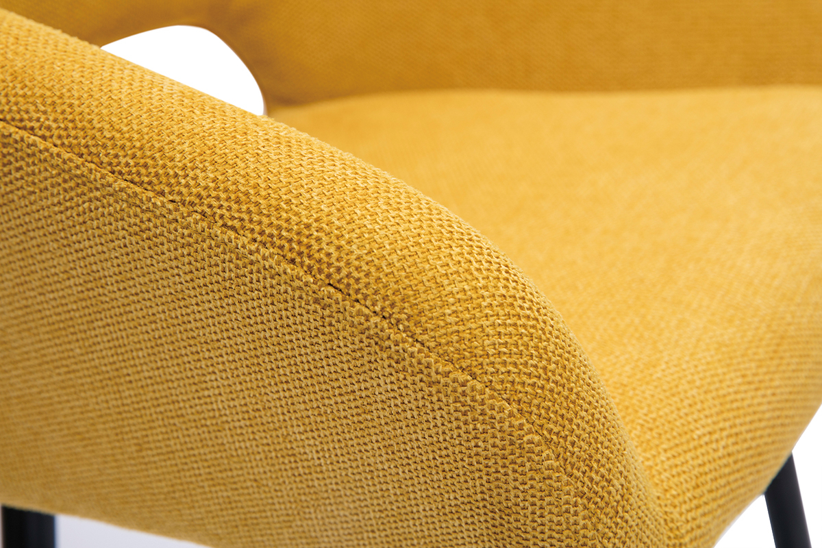 Tabourets de bar en tissu effet velours textur� jaune moutarde et m�tal H65 cm (lot de 2) LAURETTE