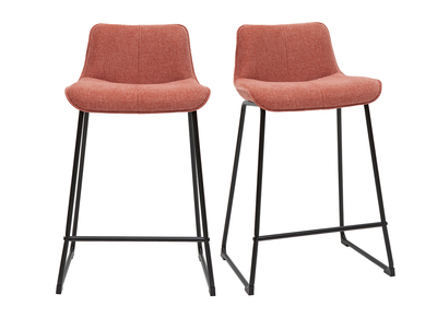 Tabourets de bar en tissu effet velours texturé terracotta et métal H65 cm (lot de 2) BOOST