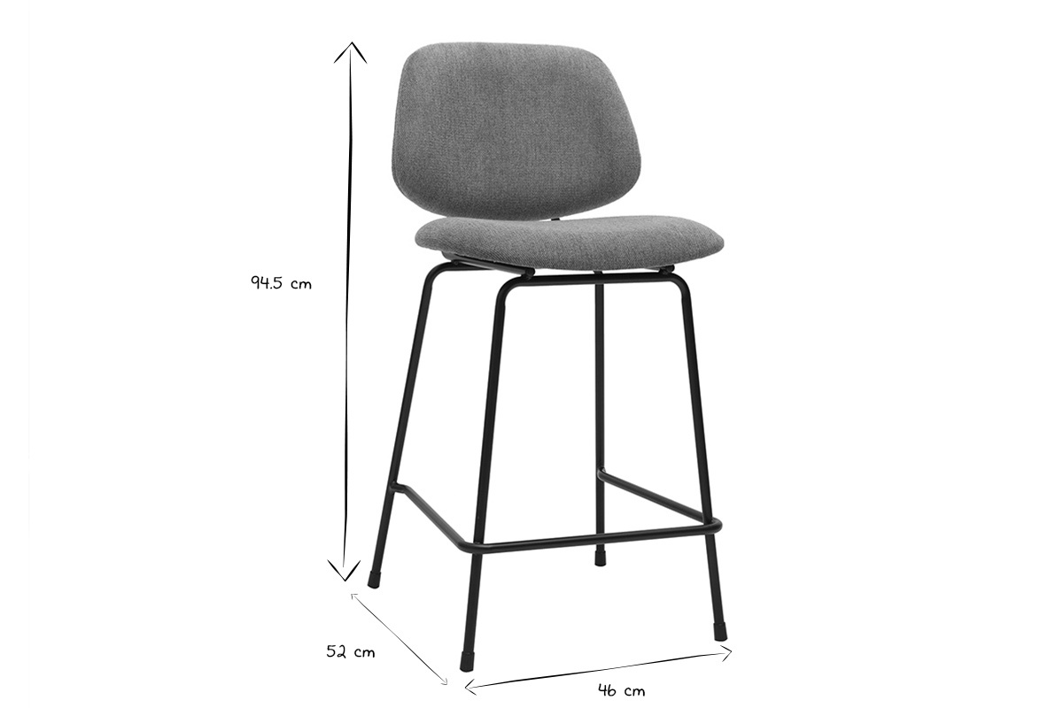 Tabouret de bar en noir et blanc avec dimensions 94.5x52x46 cm, vue de profil.