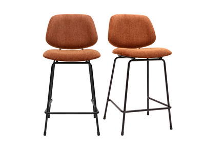 Tabourets de bar en tissu effet velours texturé terre brûlée et métal H66.5 cm BARNET (lot de 2)