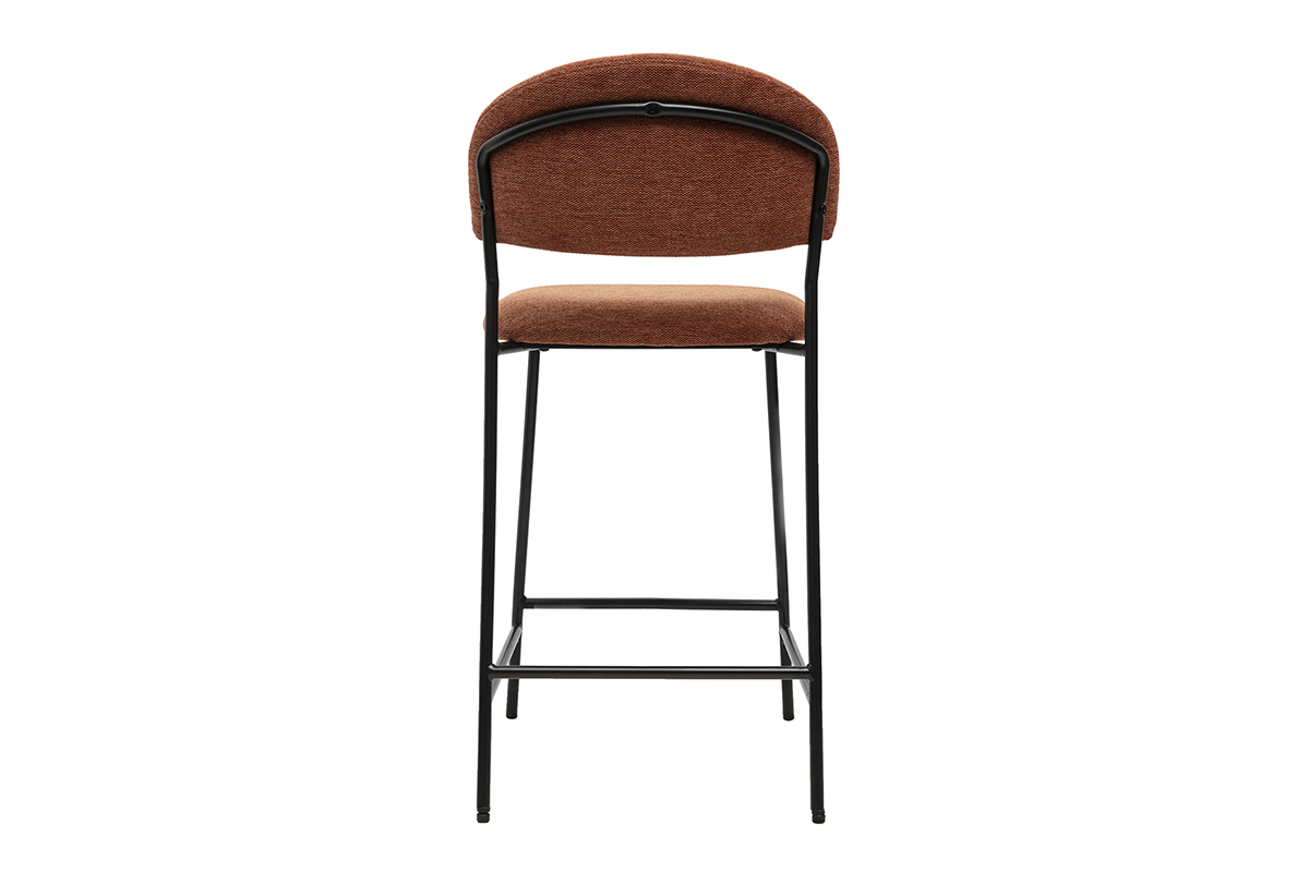 Tabouret de bar en tissu velours terre br�l�e, vue de dos, structure m�tallique noire.