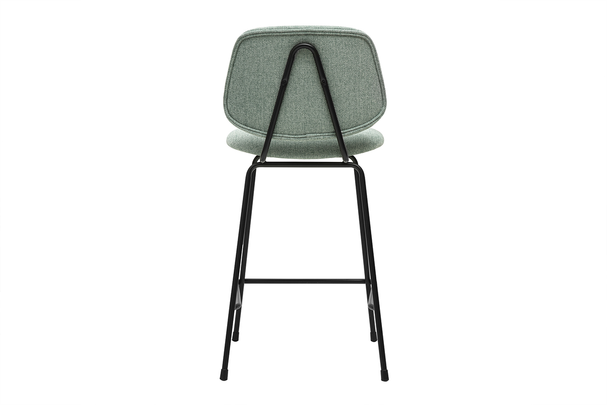 Tabouret de bar vert cladon en tissu et mtal vu de dos.