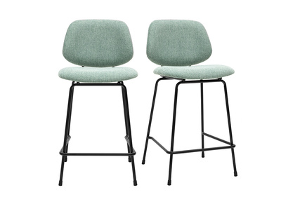 Tabourets de bar en tissu effet velours texturé vert céladon et métal H66.5 cm BARNET (lot de 2)