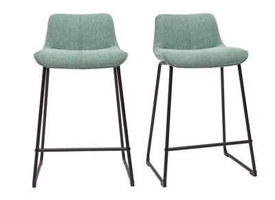 Tabourets de bar en tissu effet velours texturé vert céladon et métal noir H65 cm (lot de 2) BOOST