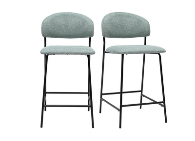 Tabourets de bar en tissu effet velours textur&eacute; vert c&eacute;ladon H64 cm (lot de 2) BENTA