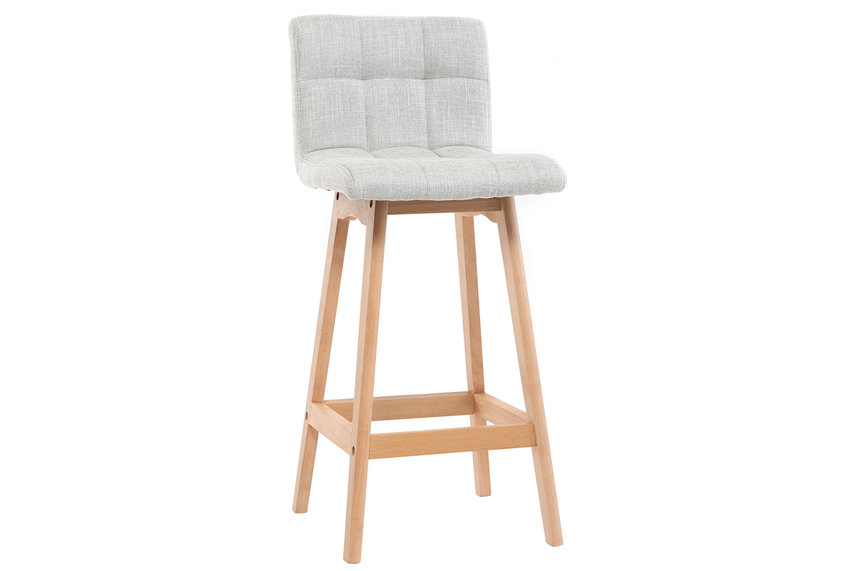 Tabourets de bar en tissu gris clair et bois H67.5 cm (lot de 2) KLARIS