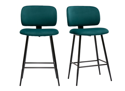Tabourets de bar en tissu velours bleu pétrole et métal noir H70 cm (lot de 2) ATRIUM