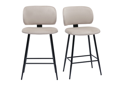 Tabourets de bar en tissu velours taupe et métal noir H70 cm (lot de 2) ATRIUM