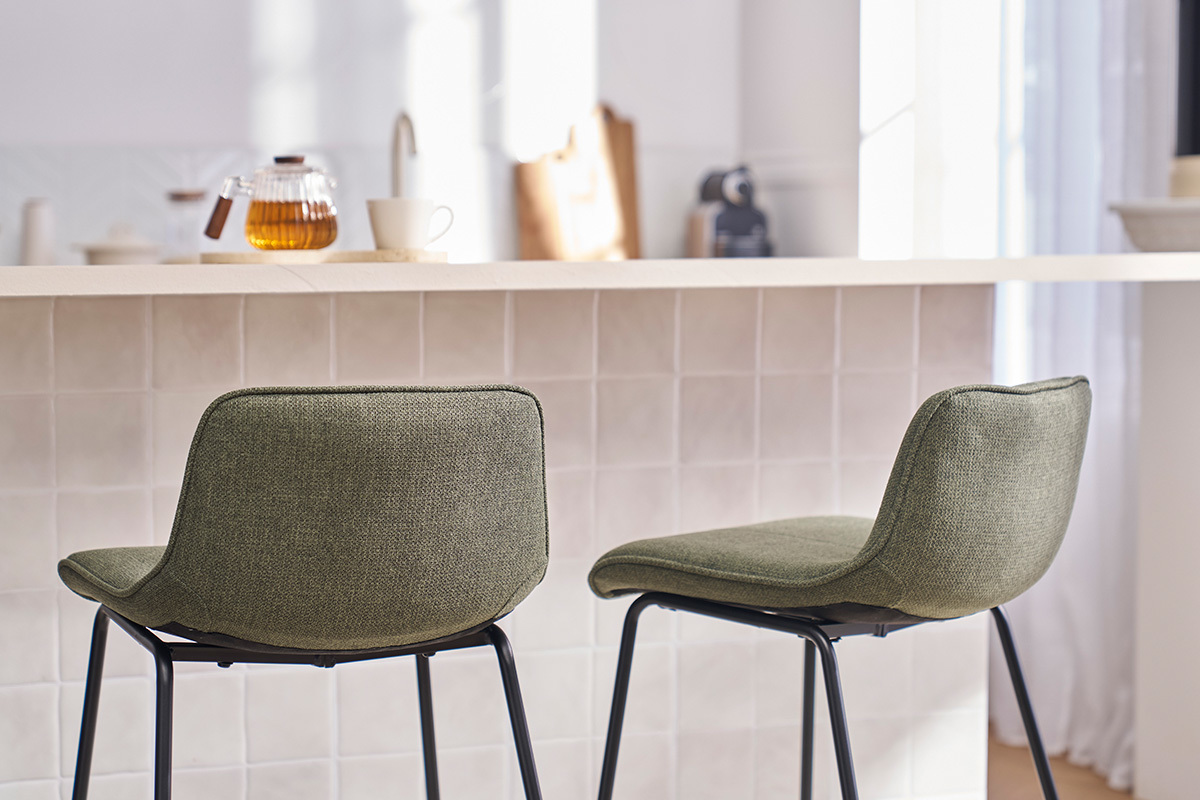 Tabourets de bar en tissu vert kaki et mtal H65 cm (lot de 2) BOOST