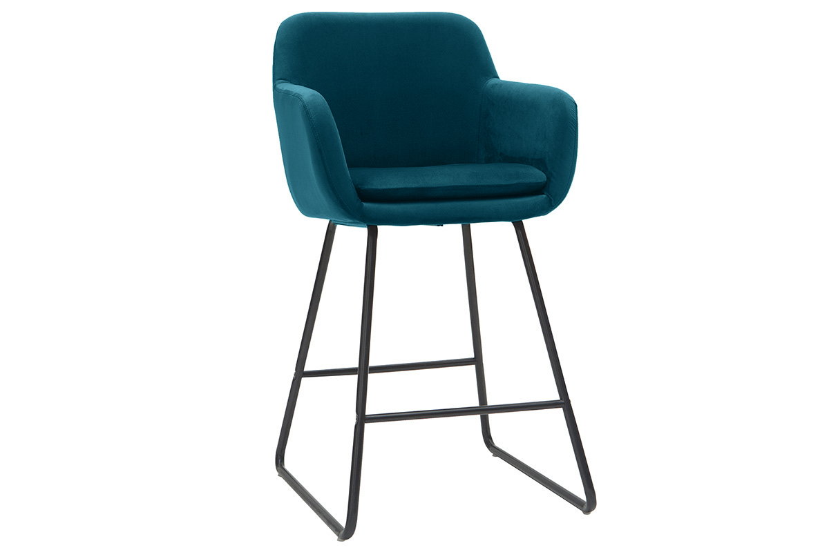 Tabourets de bar en velours bleu ptrole H65 cm (lot de 2) AMIKA