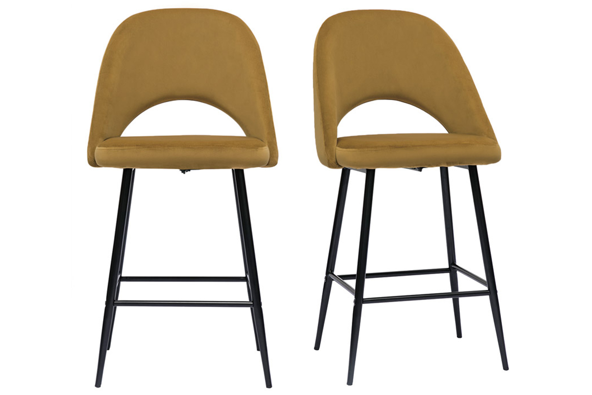 Tabourets de bar en velours bronze et m�tal H65 cm (lot de 2) COSETTE