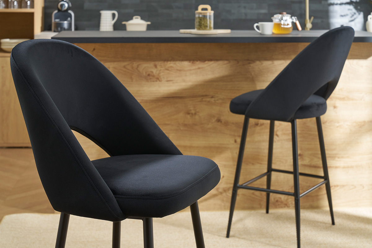 Tabourets de bar en velours noir et mtal H65 cm (lot de 2) COSETTE