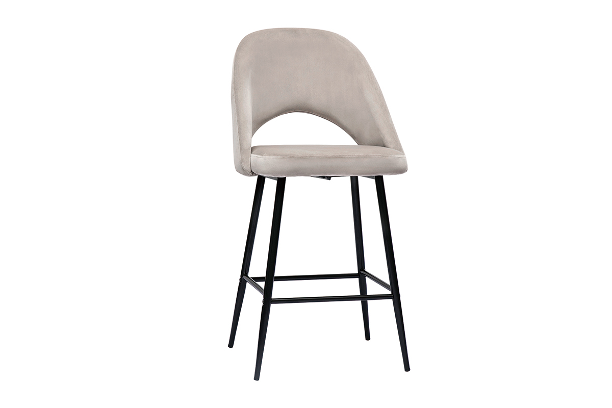 Tabourets de bar en velours taupe et m�tal H65 cm (lot de 2) COSETTE