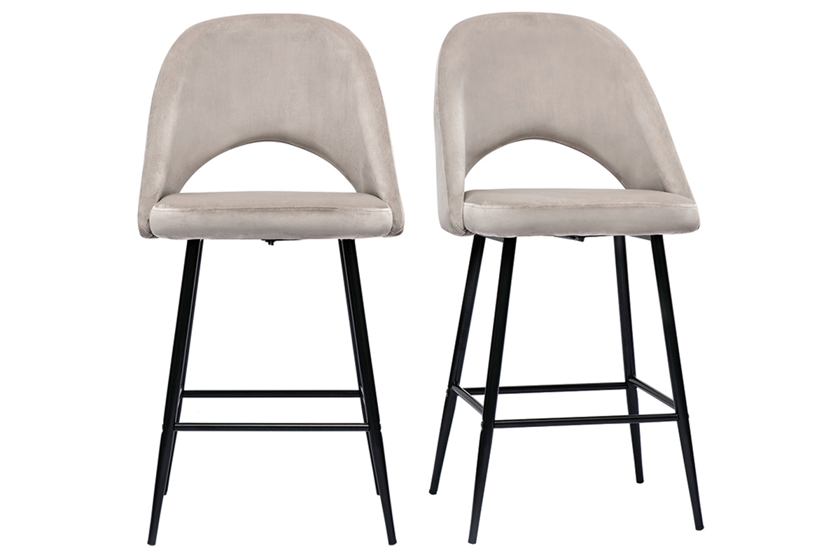 Tabourets de bar en velours taupe et m�tal H65 cm (lot de 2) COSETTE