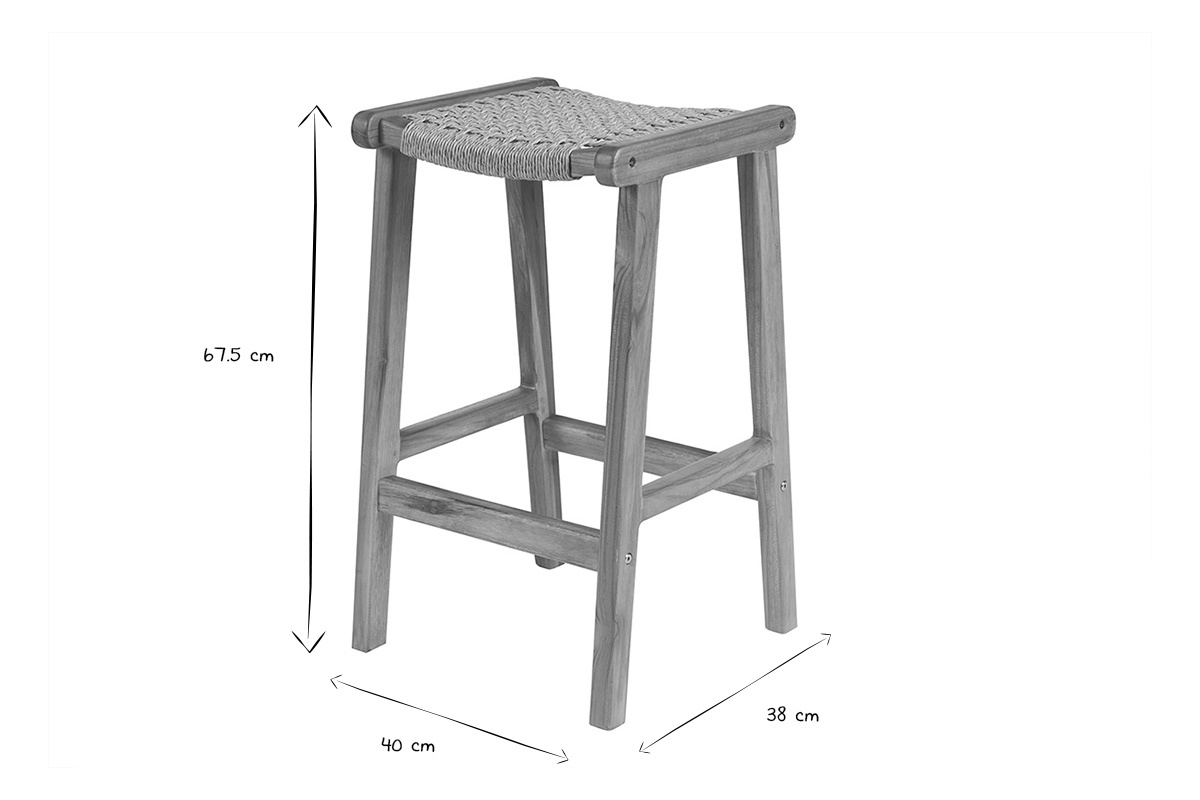 Tabouret de bar avec dimensions de 67,5 cm hauteur, 40 cm largeur, 38 cm profondeur, en noir et blanc.
