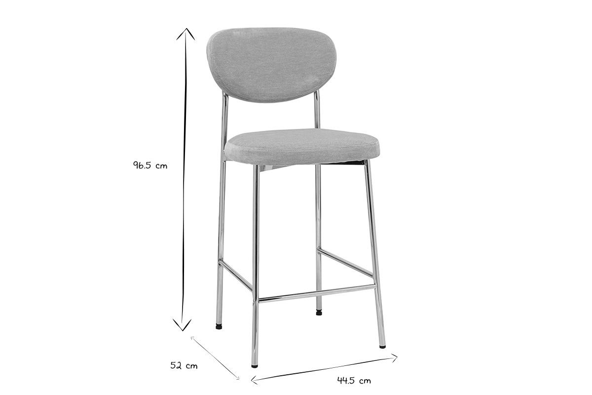 Dimensions des tabourets de bar BREKA : H96,5 cm, P52 cm, L44,5 cm en noir et blanc.