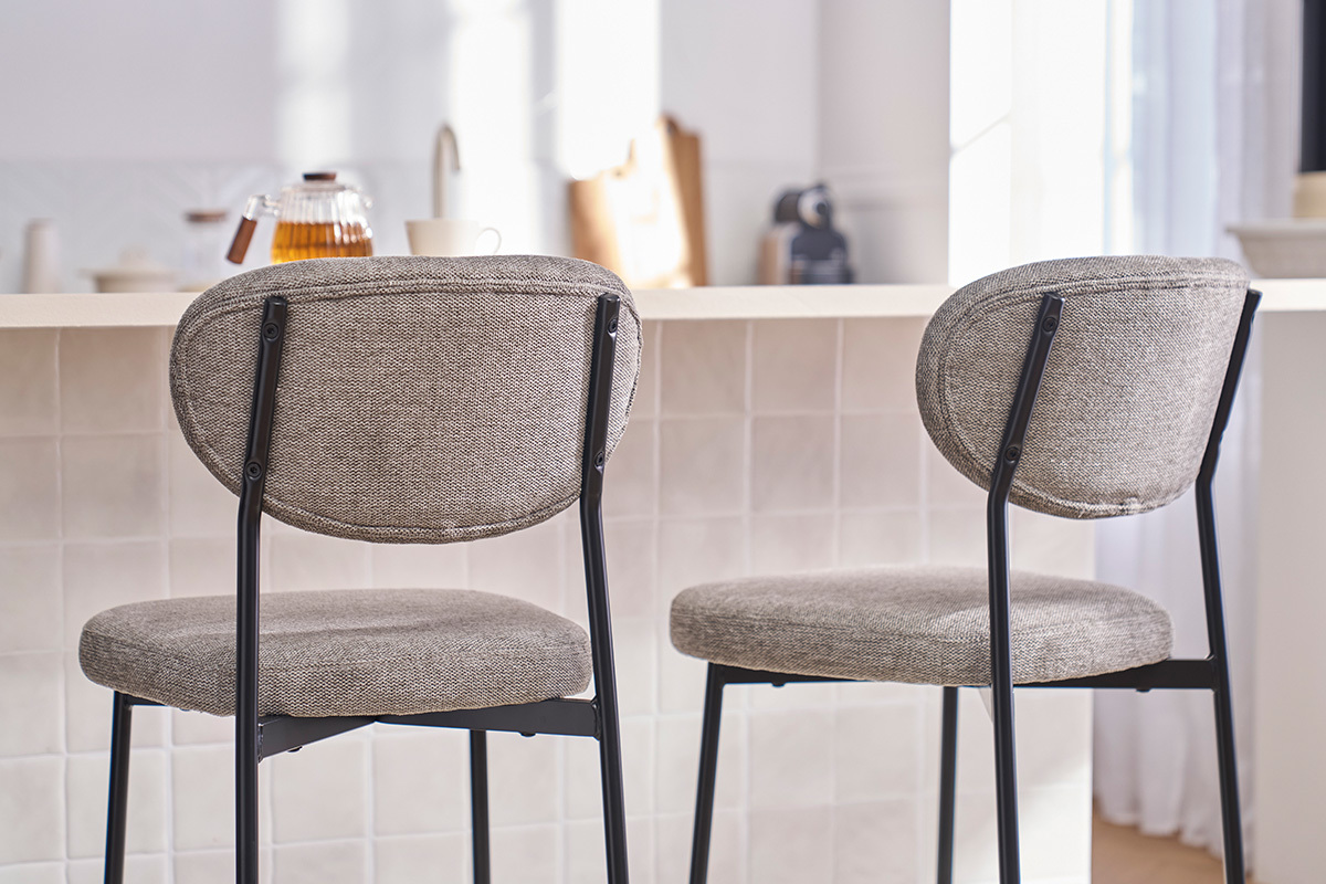 Tabourets de bar fixes en tissu effet velours textur gris clair H65 cm (lot de 2) BREKA