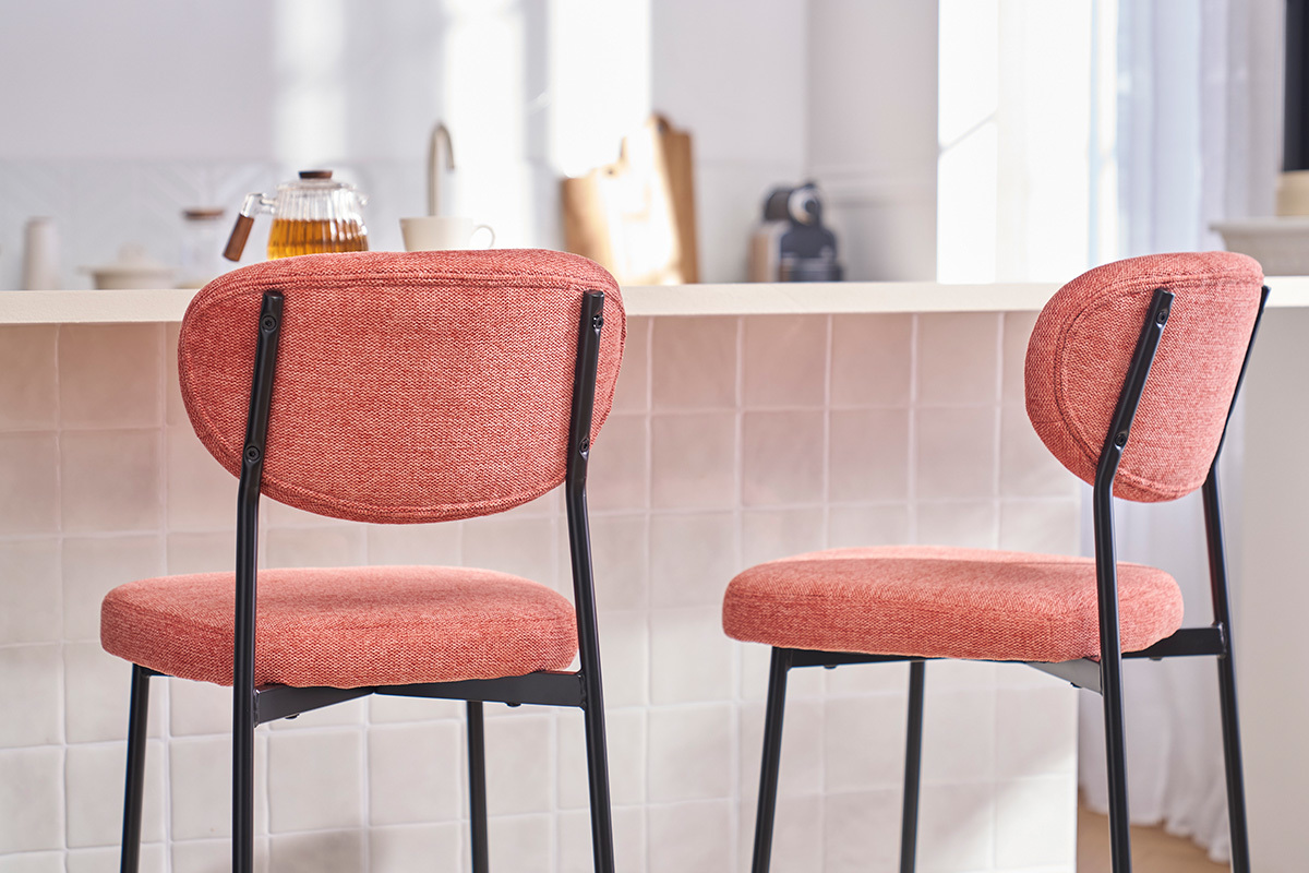 Tabourets de bar fixes en tissu effet velours textur terracotta H65 cm (lot de 2) BREKA