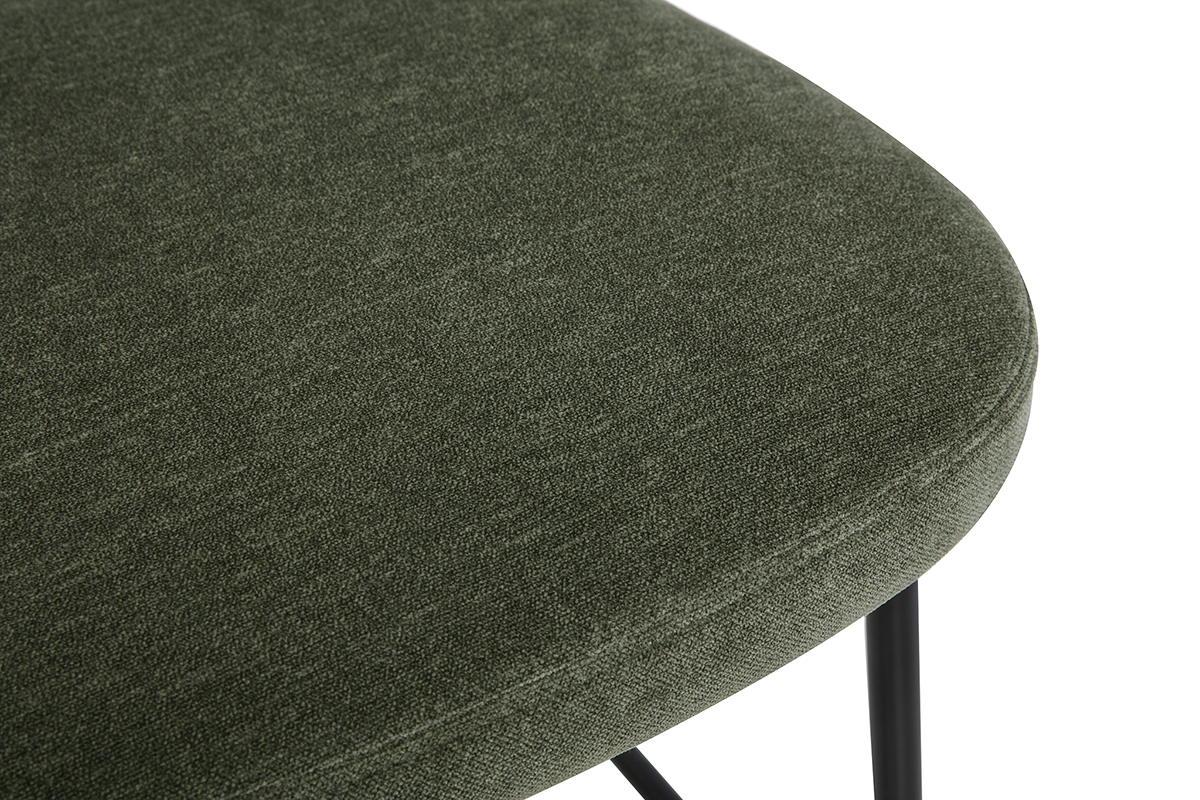 Assise en tissu effet velours vert kaki d'un tabouret de bar BREKA, vue rapproch�e