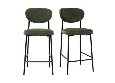 Tabourets de bar fixes en tissu effet velours vert kaki H65 cm (lot de 2) BREKA