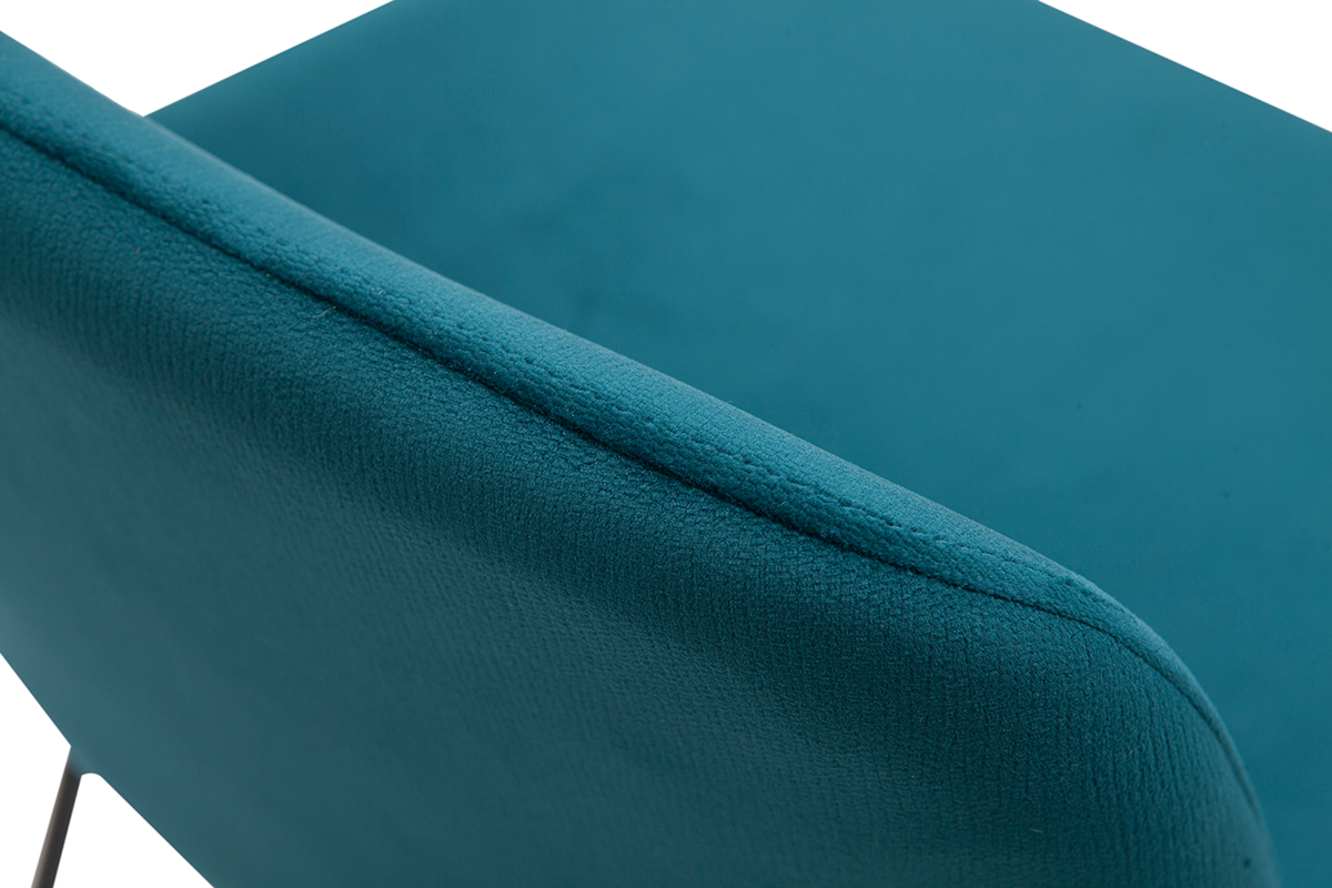 Tabourets de bar fixes en tissu velours bleu canard pieds mtal noir H65 (lot de 2) KAOLY