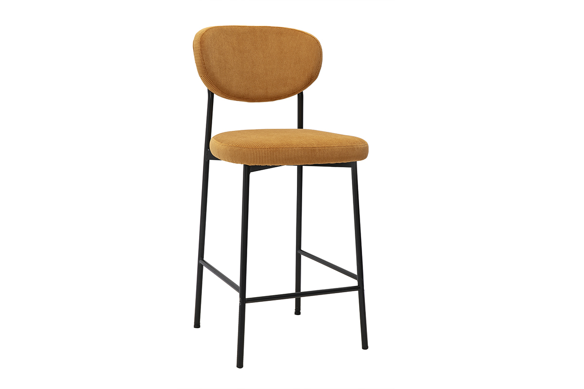 Tabourets de bar fixes en tissu velours c�tel� jaune curry H65 cm (lot de 2) BREKA