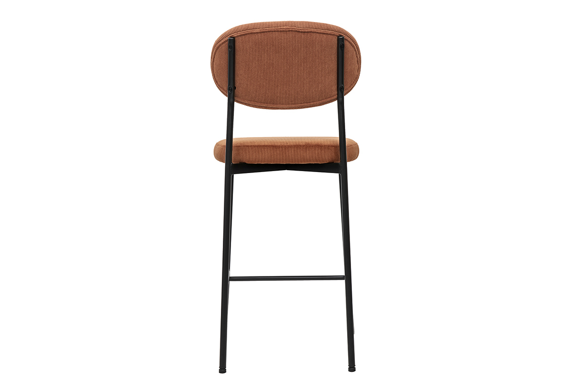 Tabouret de bar en velours ctel vue arrire, pitement en mtal noir.