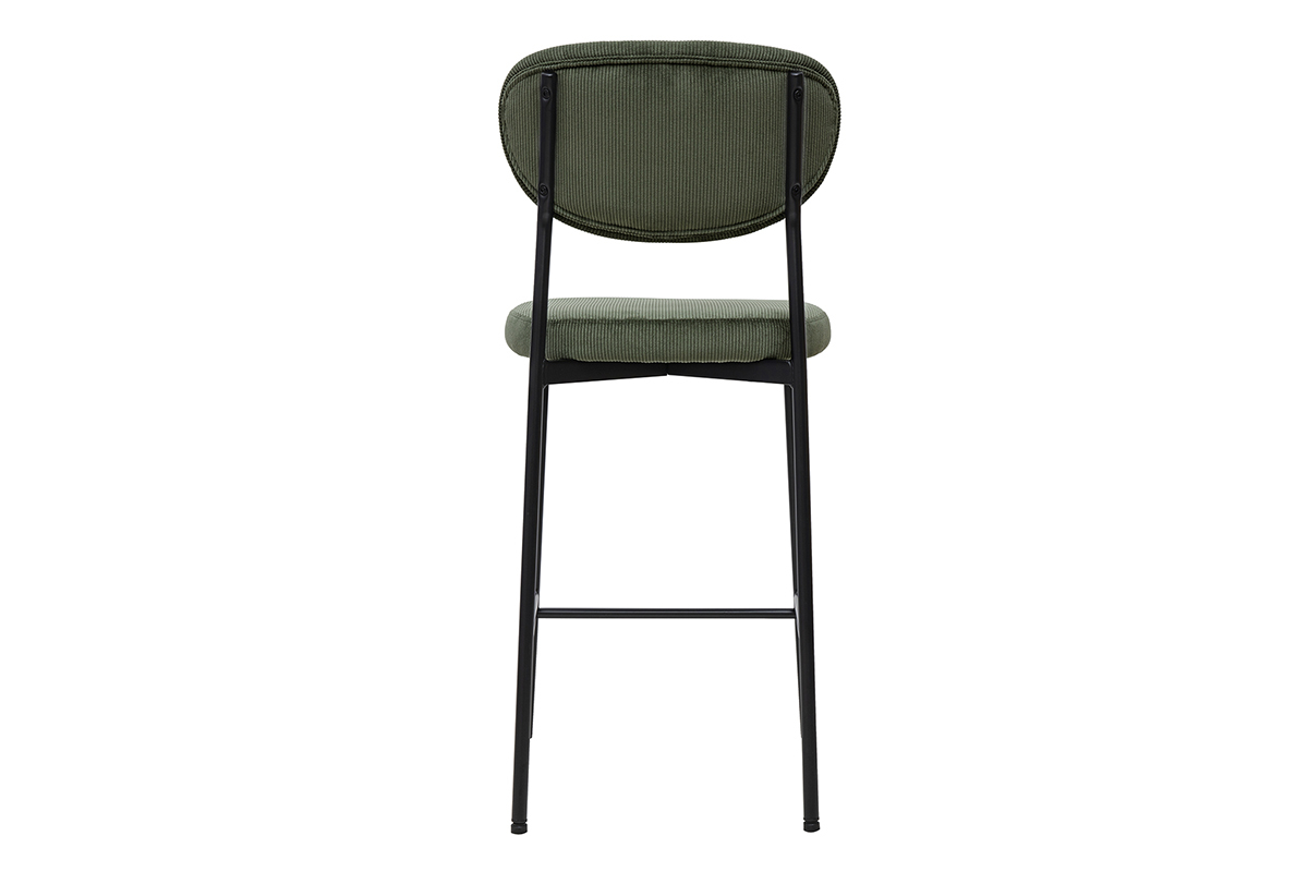 Tabourets de bar en velours ctel vert kaki et mtal noir H65 cm BREKA, lot de 2.