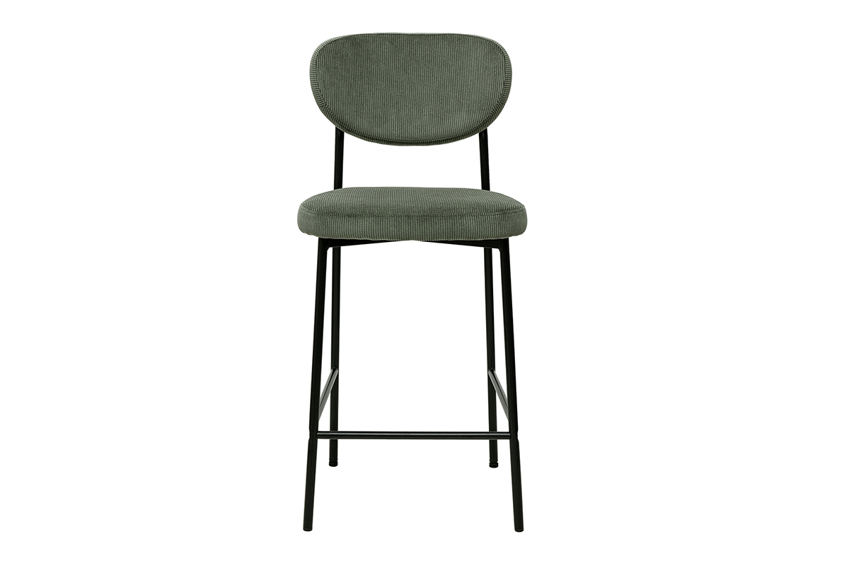 Tabouret de bar en velours ctel vert kaki et mtal noir H65 cm, lot de 2