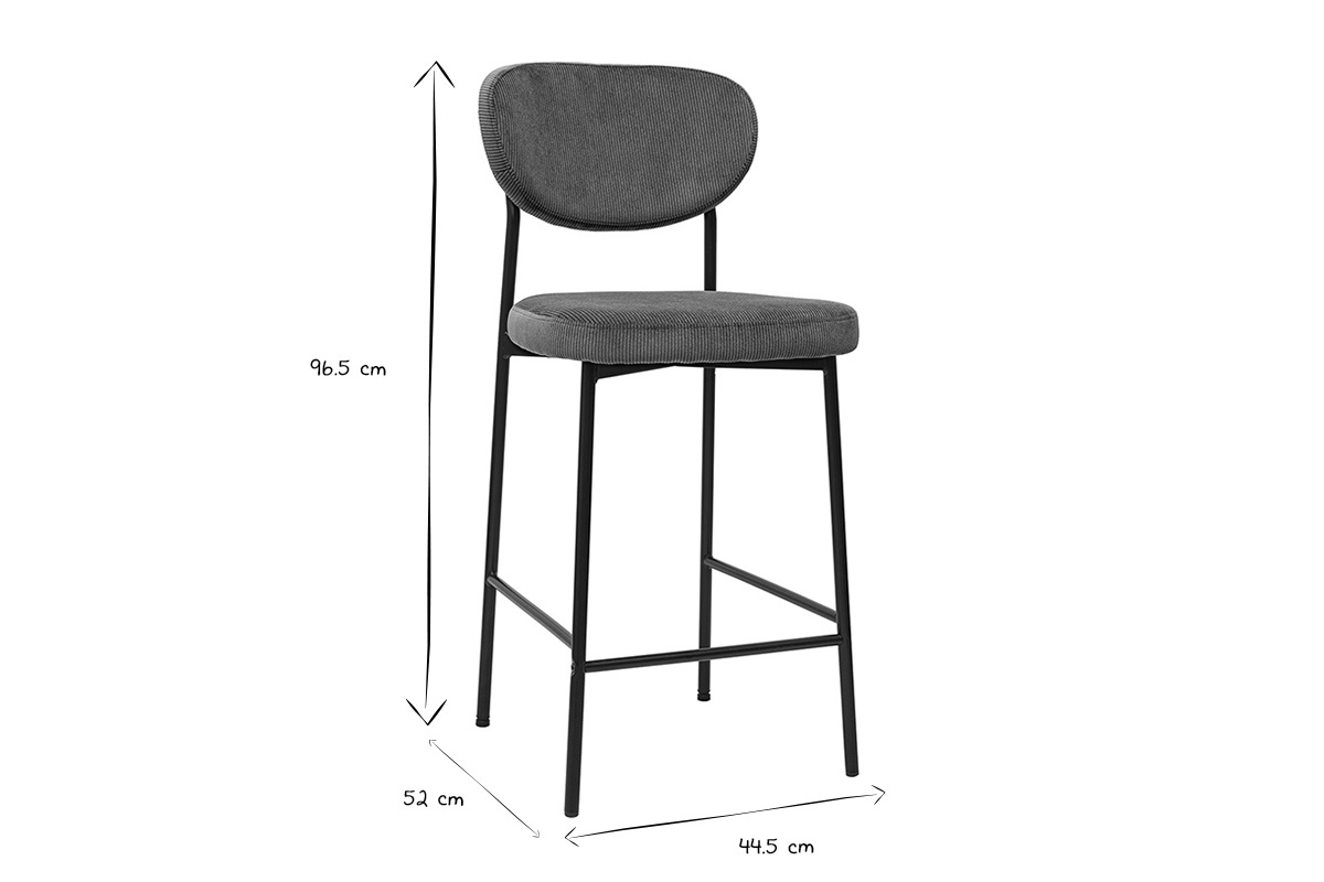 Tabourets de bar en velours ctel vert kaki et mtal noir, H65 cm, lot de 2, BREKA