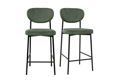 Tabourets de bar fixes en tissu velours côtelé vert kaki H65 cm (lot de 2) BREKA