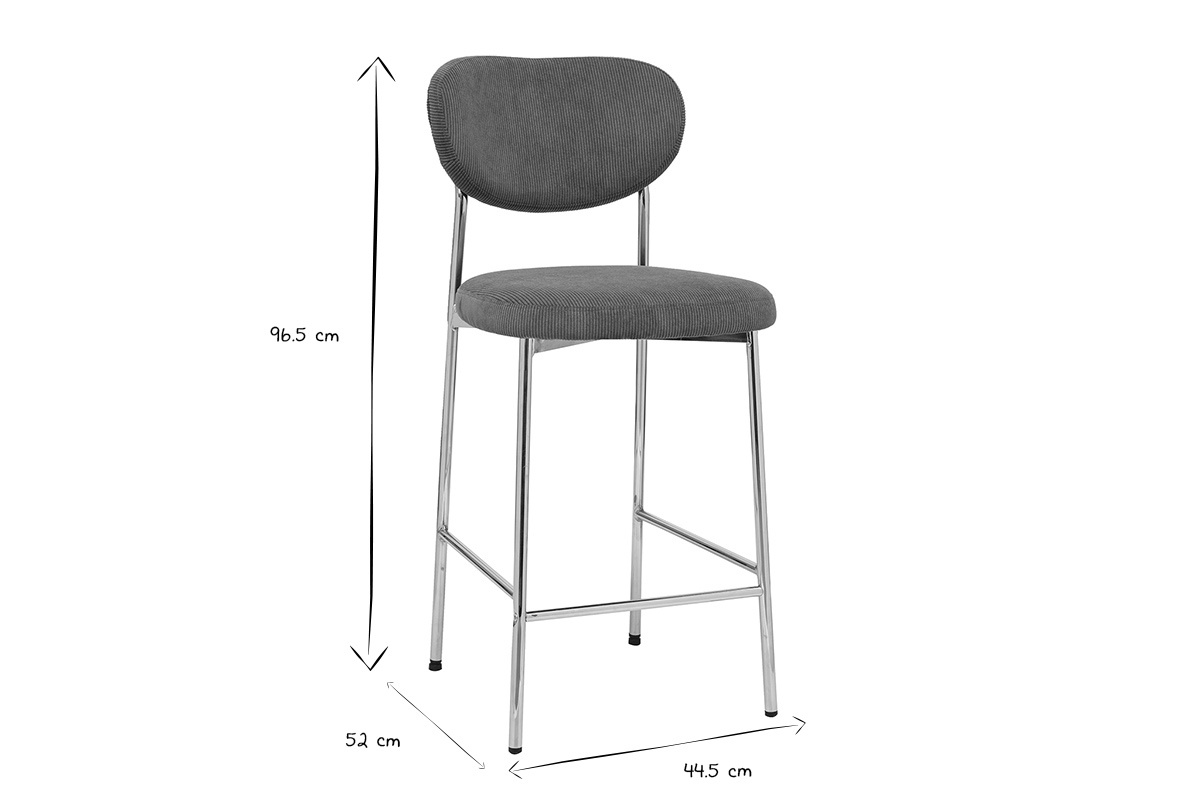 Dimensions du tabouret de bar fixe BREKA en noir et blanc: H96.5 cm, P52 cm, L44.5 cm