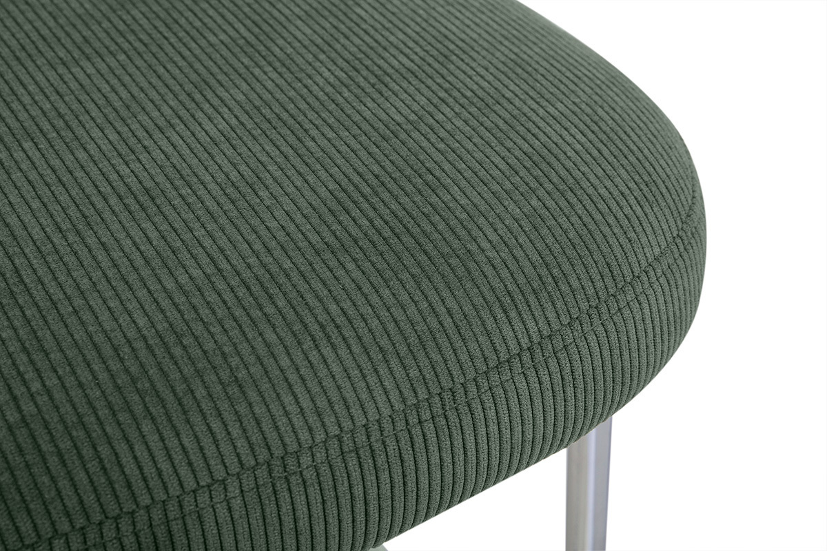 D�tail de l'assise en tissu velours c�tel� vert kaki du tabouret de bar BREKA.
