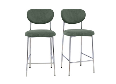 Tabourets de bar fixes en tissu velours c&ocirc;tel&eacute; vert kaki H65 cm (lot de 2) BREKA