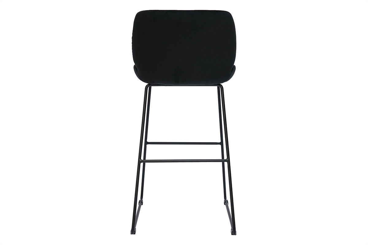 Tabourets de bar fixes en tissu velours noir pieds mtal noir H65 (lot de 2) KAOLY