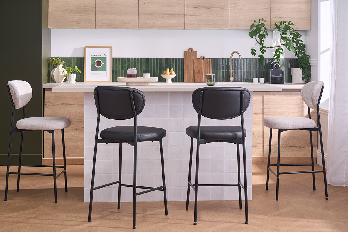 Tabourets de bar fixes noirs H65 cm (lot de 2) BREKA