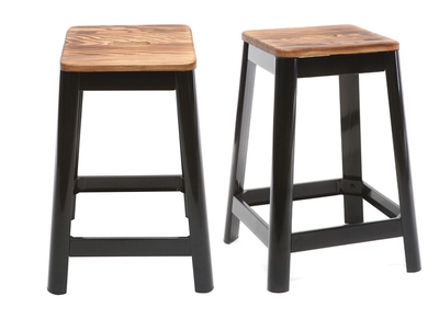 Tabourets de bar industriels en métal noir et bois H65 cm (lot de 2) NICK