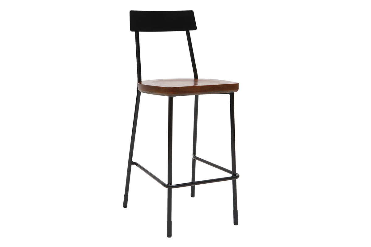 Tabourets de bar industriels m�tal et bois 65 cm (lot de 2) OUDIN
