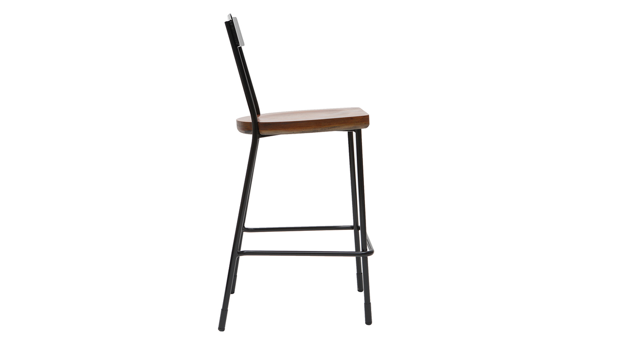 Tabourets De Bar Industriels En Bois De Manguier Et Acier Noir H79  X2 Manufacture Business 237033