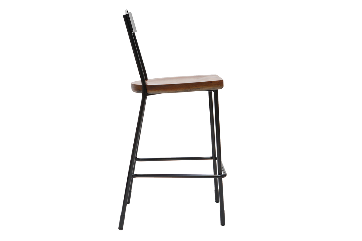 Tabourets de bar industriels m�tal et bois 65 cm (lot de 2) OUDIN