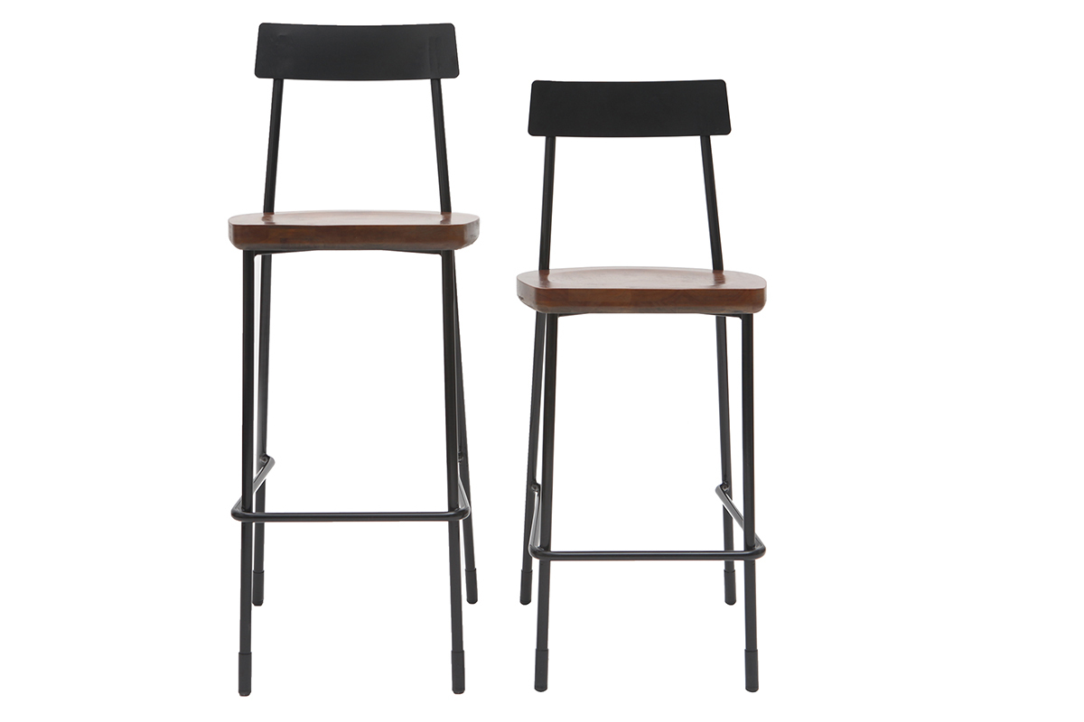 Tabourets de bar industriels m�tal et bois 65 cm (lot de 2) OUDIN