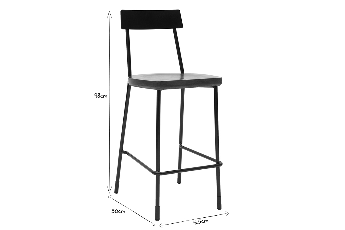 Tabourets de bar industriels m�tal et bois 65 cm (lot de 2) OUDIN