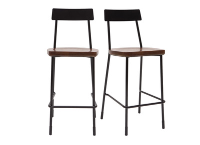 Tabourets de bar industriels m&eacute;tal et bois 65 cm (lot de 2) OUDIN
